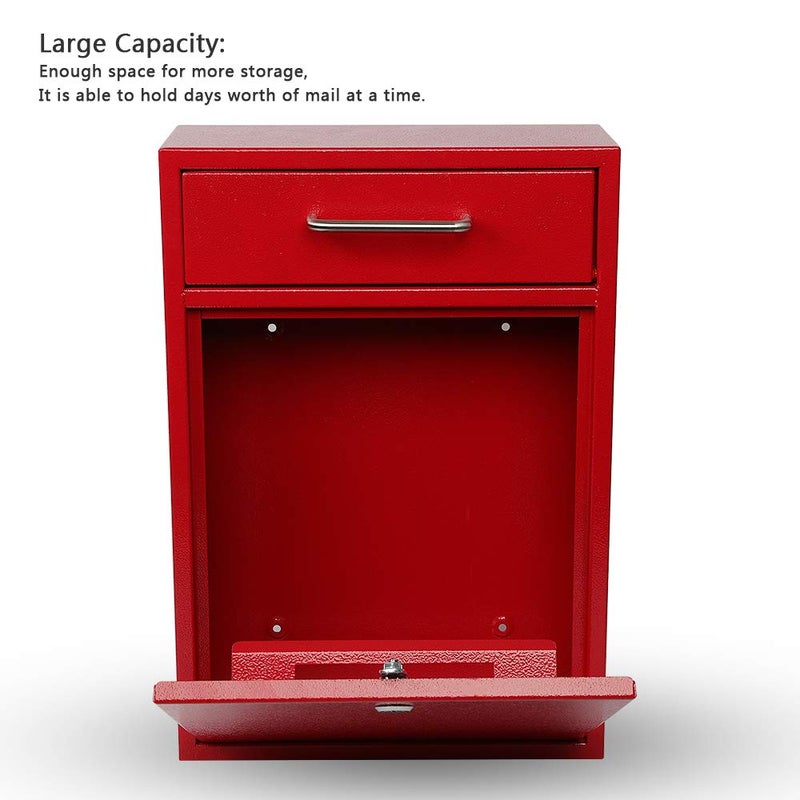 KYODOLED Steel Key Lock Mail Boxes Outdoor, Locking Wall Mount Mailbox, Security Key Drop Box, Collection Boxes for Home, Office or School,16.2H x 11.2L x 4.6W Inches, Red X Large - Image 4
